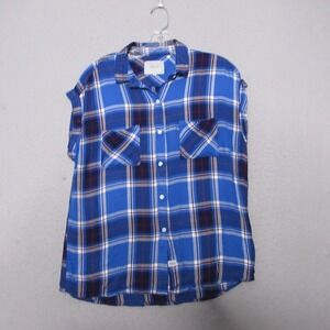 Rails Top Small Plaid‎ Britt Santorini Royal Button Grunge Casual Short Sleeve